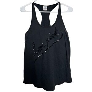 Y2K PINK Victoria's Secret Black Sequins Love Pink Racerback Tank Top Women's XS